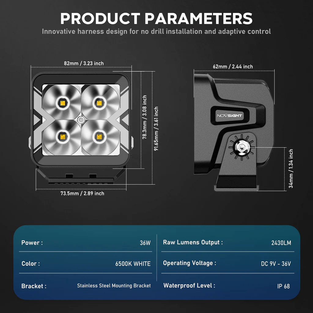 Προβολάκια Αλουμινίου LED Pods 40W Off-Road IP68 με EMC και Κάλυμμα 2500K Novsight Μαύρο Προβολάκια Αλουμινίου LED Pods 40W Off-Road IP68 με EMC και Κάλυμμα 2500K Novsight Μαύρο