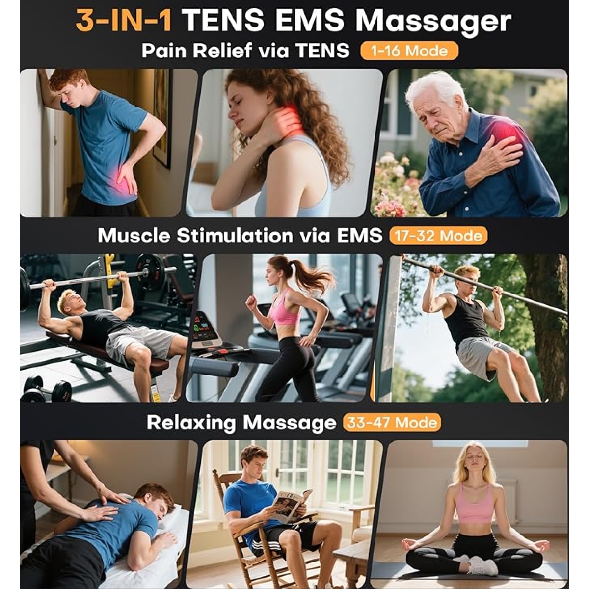 3 σε 1 Ψηφιακό Μηχάνημα Διέγερσης Μυών EMS για Πόνο, Μυϊκή Τόνωση & Χαλάρωση - 48 Λειτουργίες, 4 Κανάλια 3 σε 1 Ψηφιακό Μηχάνημα Διέγερσης Μυών EMS για Πόνο, Μυϊκή Τόνωση & Χαλάρωση - 48 Λειτουργίες, 4 Κανάλια