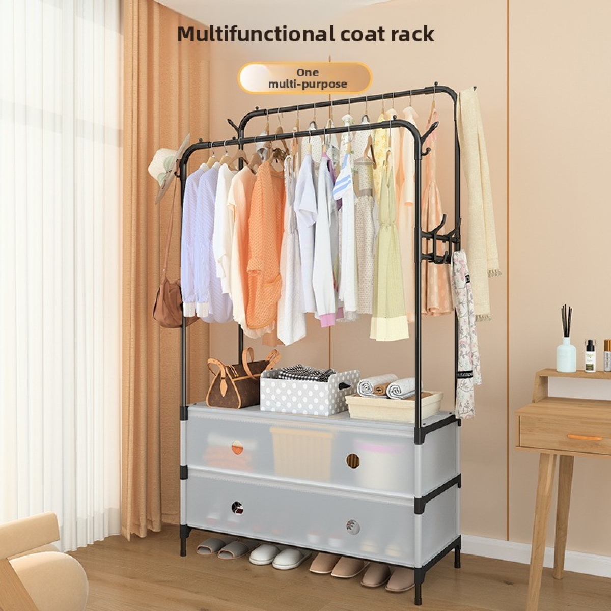 Μεταλλική Κρεμάστρα Δαπέδου με Διπλή Ράγα & Ράφια Αποθήκευσης 83x28x175cm Μαύρη Μεταλλική Κρεμάστρα Δαπέδου με Διπλή Ράγα & Ράφια Αποθήκευσης 83x28x175cm Μαύρη