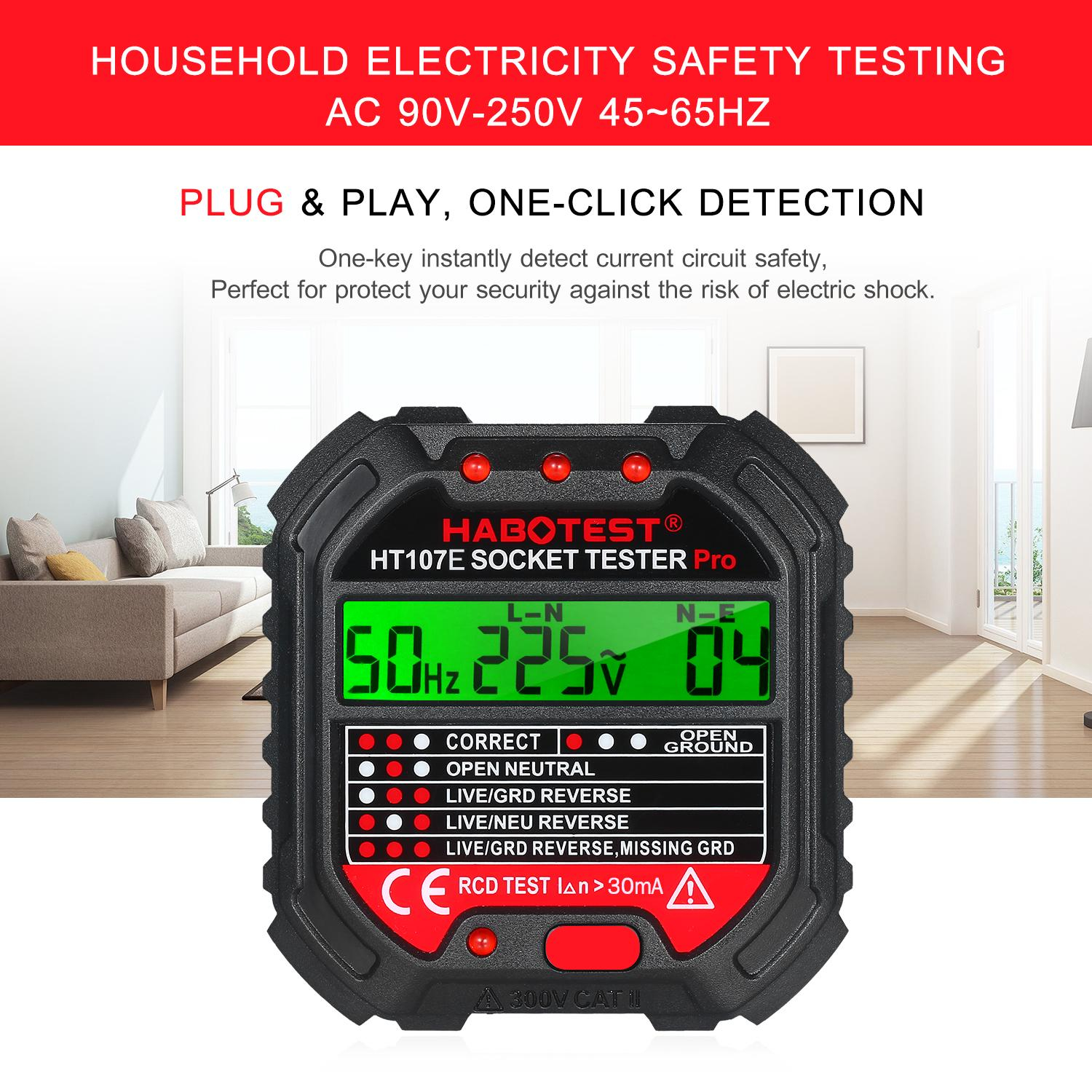 Ελεγκτής Πρίζας Με Ψηφιακή Οθόνη Και Έλεγχο RCD Habotest Ελεγκτής Πρίζας Με Ψηφιακή Οθόνη Και Έλεγχο RCD Habotest