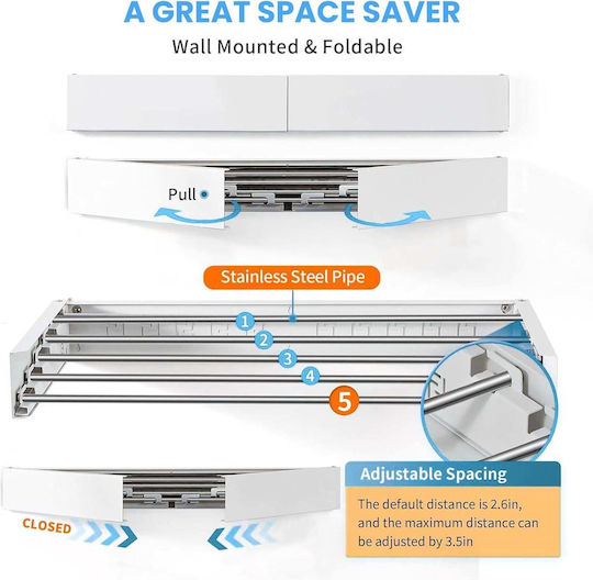 Επιτοίχια Πτυσσόμενη Απλώστρα Ρούχων 100cm Μεταλλική 5 Ράβδων Επιτοίχια Πτυσσόμενη Απλώστρα Ρούχων 100cm Μεταλλική 5 Ράβδων