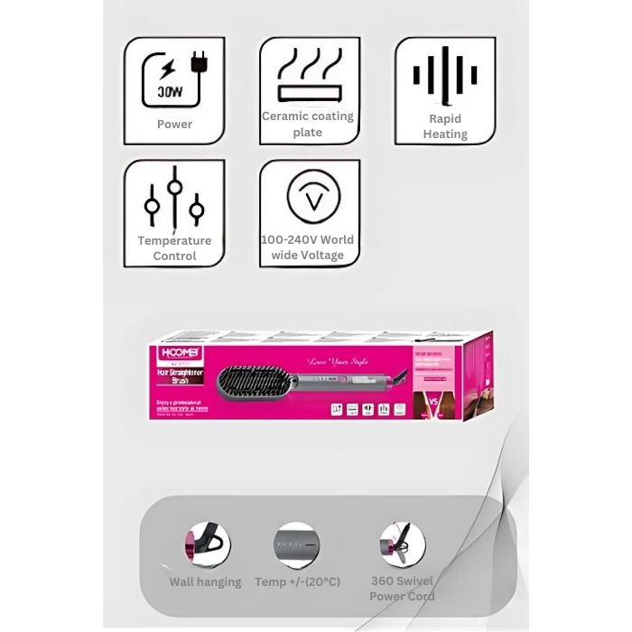 Ισιωτική Βούρτσα Μαλλιών 30W με Κεραμική Επίστρωση - Hoomei Ισιωτική Βούρτσα Μαλλιών 30W με Κεραμική Επίστρωση - Hoomei