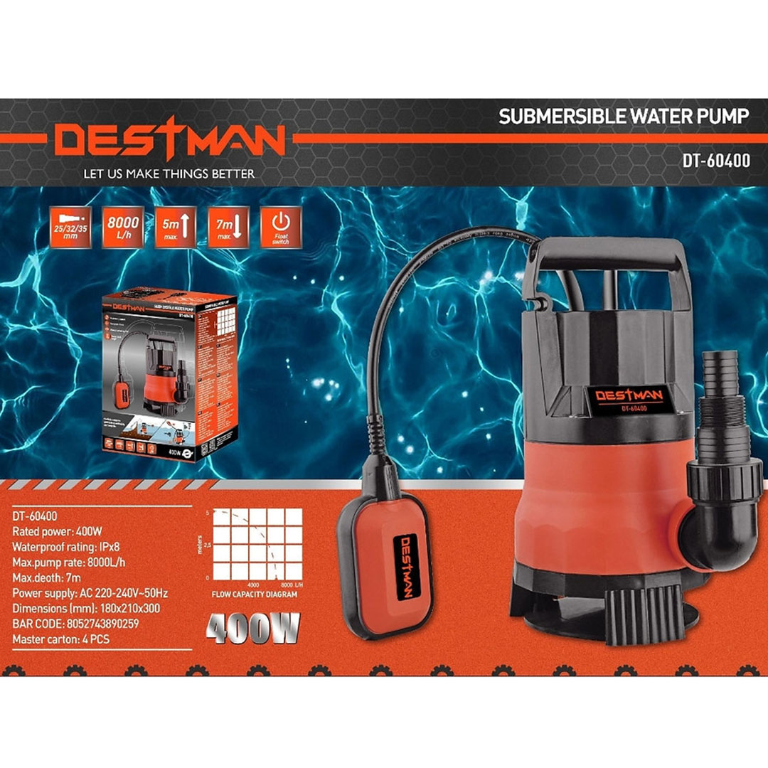 Ισχυρή Υποβρύχια Αντλία 133L/min 400W - Αδιάβροχη Submersible Pump Νερού, Ακαθάρτων, Λυμάτων Ισχυρή Υποβρύχια Αντλία 133L/min 400W - Αδιάβροχη Submersible Pump Νερού, Ακαθάρτων, Λυμάτων