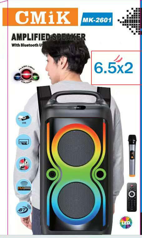 Ισχυρό Bluetooth Ηχείο Πλάτης 6.5″ με Καραόκε, Χειριστήριο και Εντυπωσιακό LED RGB Φωτισμό CMiK MK-2601 Ισχυρό Bluetooth Ηχείο Πλάτης 6.5″ με Καραόκε, Χειριστήριο και Εντυπωσιακό LED RGB Φωτισμό CMiK MK-2601