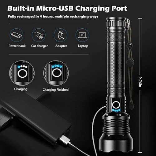 Ισχυρός Επαναφορτιζόμενος Αδιάβροχος Φακός - LED Super Bright 6000 lm με Δυνατότητα Ζούμ Ισχυρός Επαναφορτιζόμενος Αδιάβροχος Φακός - LED Super Bright 6000 lm με Δυνατότητα Ζούμ