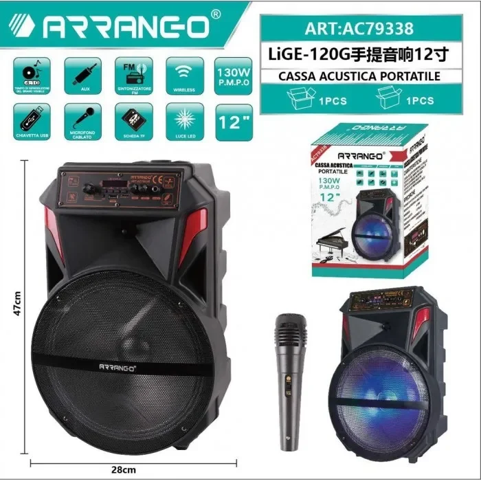 Ηχείο Karaoke Arrango 130W Bluetooth με Μικρόφωνο και LED Φωτισμό Ηχείο Karaoke Arrango 130W Bluetooth με Μικρόφωνο και LED Φωτισμό