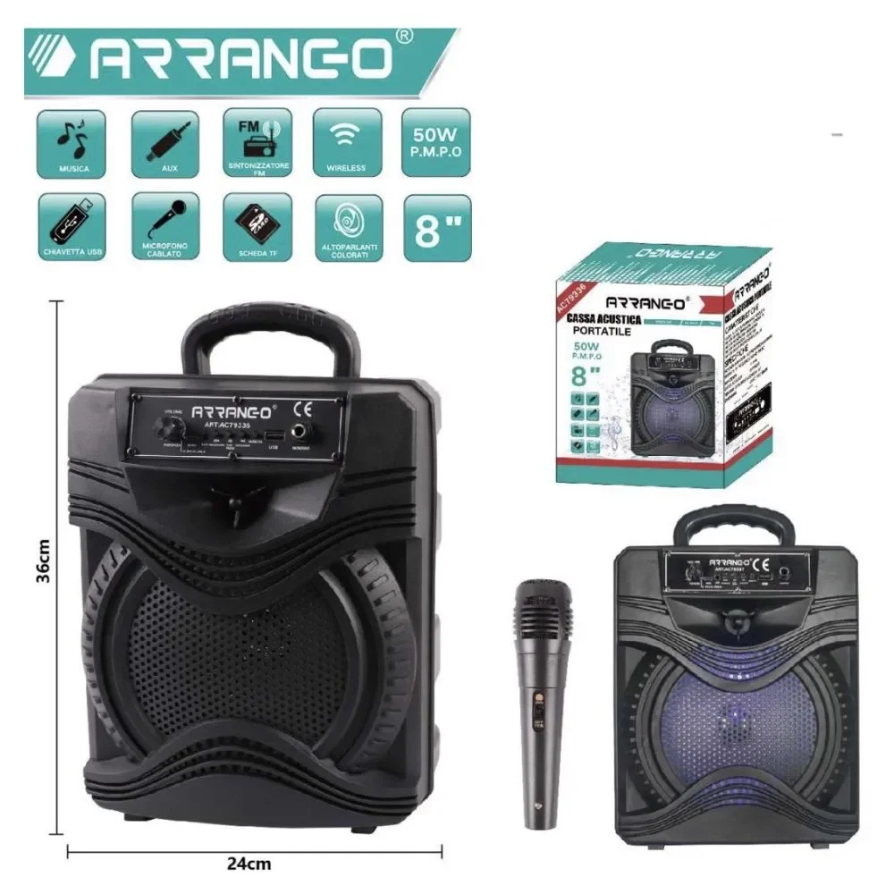 Ηχείο Karaoke Arrango 8 Bluetooth 50W με Μικρόφωνο, FM και USB Ηχείο Karaoke Arrango 8 Bluetooth 50W με Μικρόφωνο, FM και USB