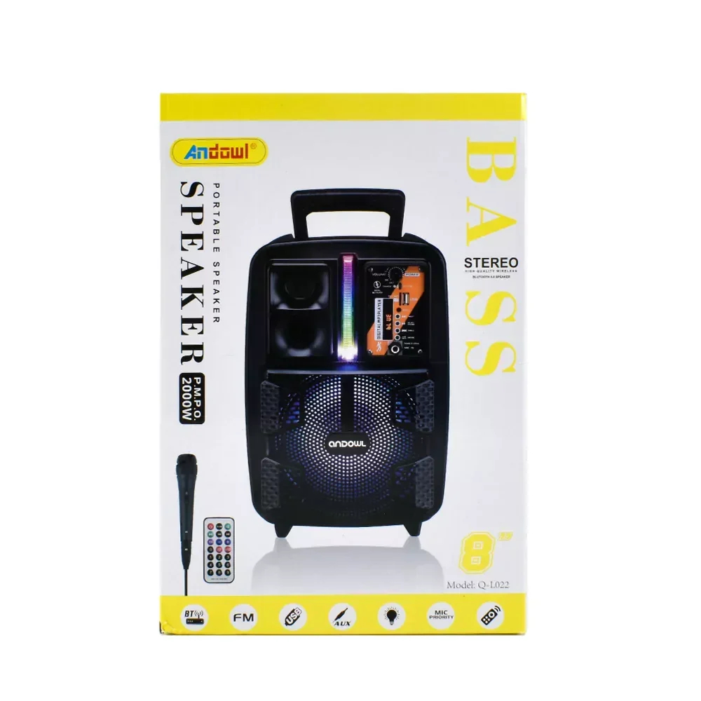 Ηχείο – Subwoofer 8″ FM με Μικρόφωνο, Τηλεχειρισμό και Διακοσμητικό Φωτισμό LED RGB Andowl Μαύρο Ηχείο – Subwoofer 8″ FM με Μικρόφωνο, Τηλεχειρισμό και Διακοσμητικό Φωτισμό LED RGB Andowl Μαύρο