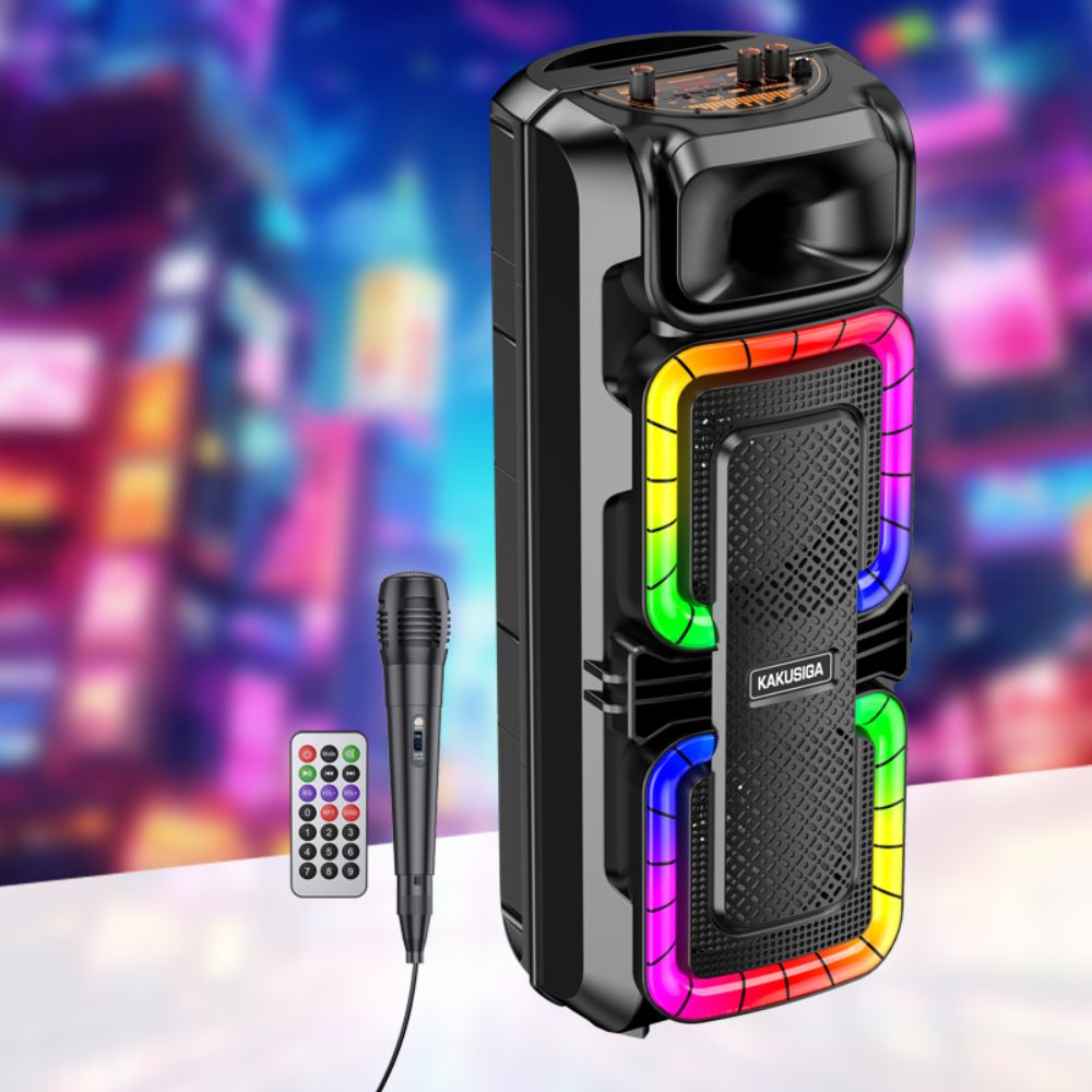 KAKUSIGA Bluetooth Ηχείο 30W με 2×8” Ηχεία, Karaoke Μικρόφωνο και LED Φωτισμό KAKUSIGA Bluetooth Ηχείο 30W με 2×8” Ηχεία, Karaoke Μικρόφωνο και LED Φωτισμό