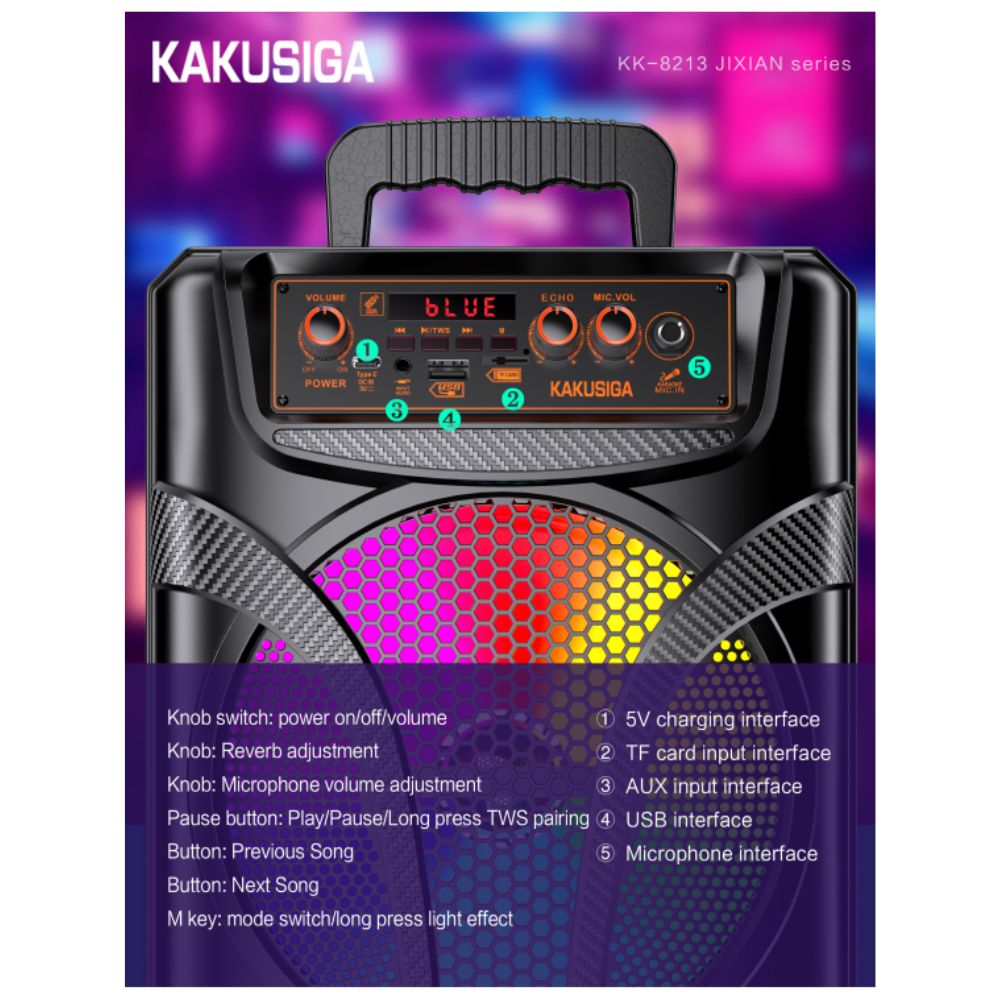 KAKUSIGA Bluetooth Speaker με Subwoofer, LED Lights και TWS – USB/TF/AUX KAKUSIGA Bluetooth Speaker με Subwoofer, LED Lights και TWS – USB/TF/AUX