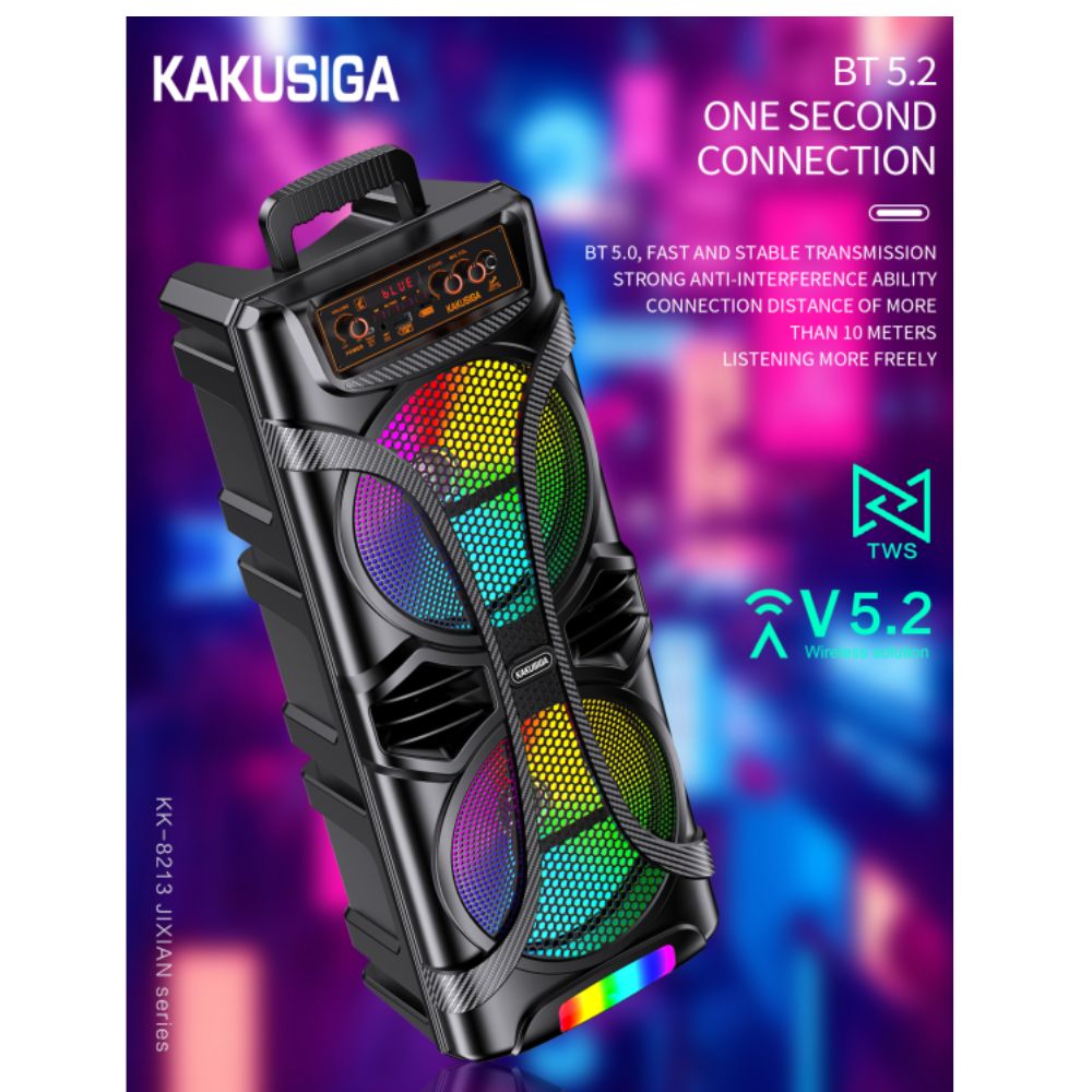 KAKUSIGA Bluetooth Speaker με Subwoofer, LED Lights και TWS – USB/TF/AUX KAKUSIGA Bluetooth Speaker με Subwoofer, LED Lights και TWS – USB/TF/AUX
