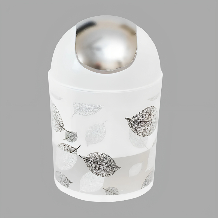 Καλαθάκι - Κάδος Μπάνιου Πλαστικός - Λευκό Γκρι με Φύλλα Καλαθάκι - Κάδος Μπάνιου Πλαστικός - Λευκό Γκρι με Φύλλα