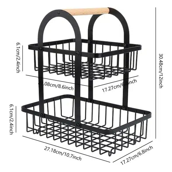 Καλάθι Φρούτων Μεταλλικό με 2 Ορόφους και Ξύλινη Λαβή 37x30x18.5 cm Μαύρο Μπεζ Χρώμα Καλάθι Φρούτων Μεταλλικό με 2 Ορόφους και Ξύλινη Λαβή 37x30x18.5 cm Μαύρο Μπεζ Χρώμα