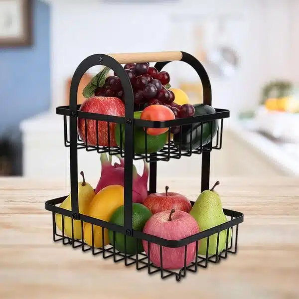 Καλάθι Φρούτων Μεταλλικό με 2 Ορόφους και Ξύλινη Λαβή 37x30x18.5 cm Μαύρο Μπεζ Χρώμα Καλάθι Φρούτων Μεταλλικό με 2 Ορόφους και Ξύλινη Λαβή 37x30x18.5 cm Μαύρο Μπεζ Χρώμα