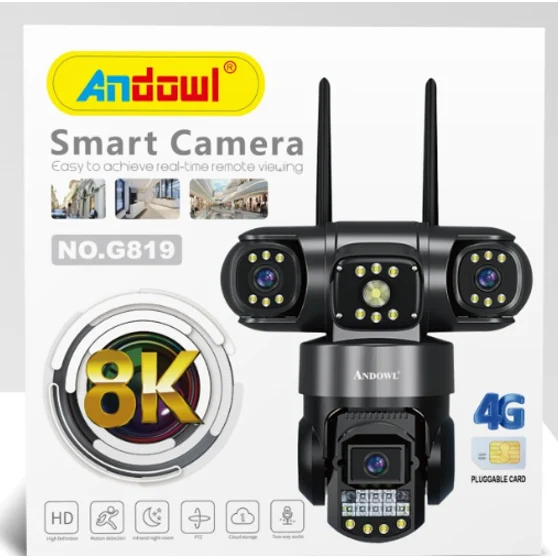 Κάμερα Ασφαλείας 4G PTZ IP 8K με Τριπλό Φακό και Νυχτερινή Όραση Andowl Κάμερα Ασφαλείας 4G PTZ IP 8K με Τριπλό Φακό και Νυχτερινή Όραση Andowl