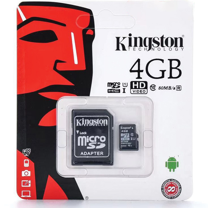 Κάρτα Μνήμης Kingston MICROSDXC 4GB CLASS 10 και Αντάπτορας SD Plus U1 80MB/s Κάρτα Μνήμης Kingston MICROSDXC 4GB CLASS 10 και Αντάπτορας SD Plus U1 80MB/s