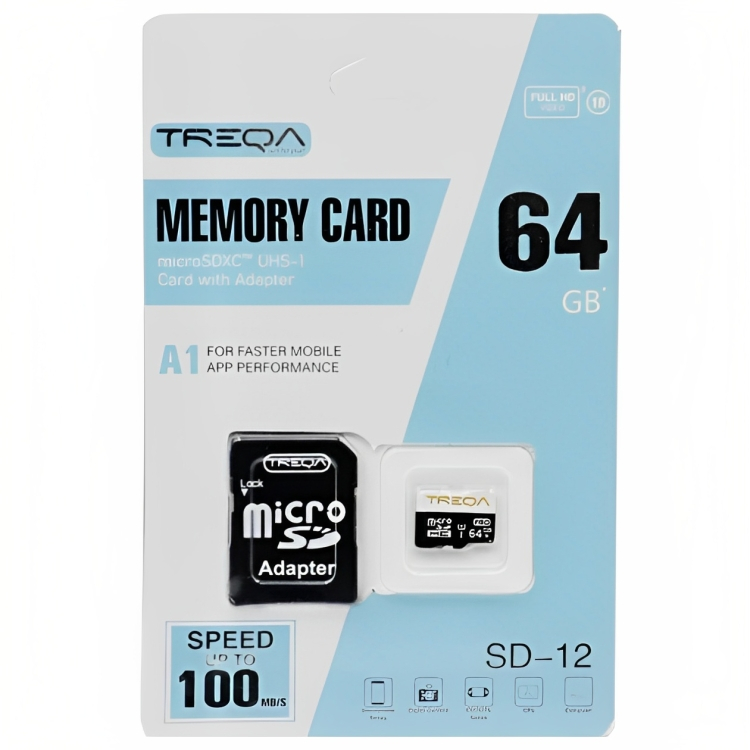 Κάρτα Μνήμης Micro SDHC Treqa 64GB - Class 10 U1 A1 UHS-1 με Αντάπτορα SD Κάρτα Μνήμης Micro SDHC Treqa 64GB - Class 10 U1 A1 UHS-1 με Αντάπτορα SD