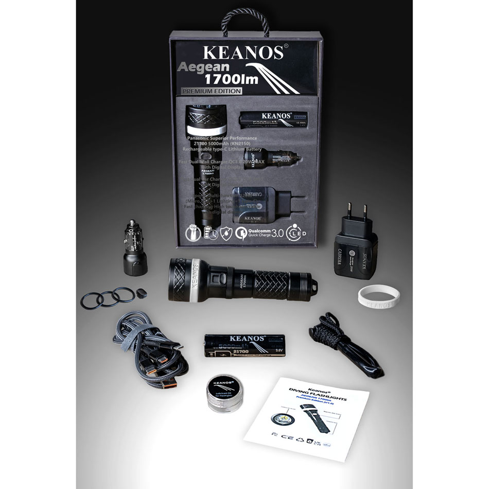 KEANOS® Σετ Extra Bright Αδιάβροχος Υποβρύχιος Καταδυτικός Φακός Aegean 1700lm Premium Edition με Διπλά Ο-Rings KEANOS® Σετ Extra Bright Αδιάβροχος Υποβρύχιος Καταδυτικός Φακός Aegean 1700lm Premium Edition με Διπλά Ο-Rings