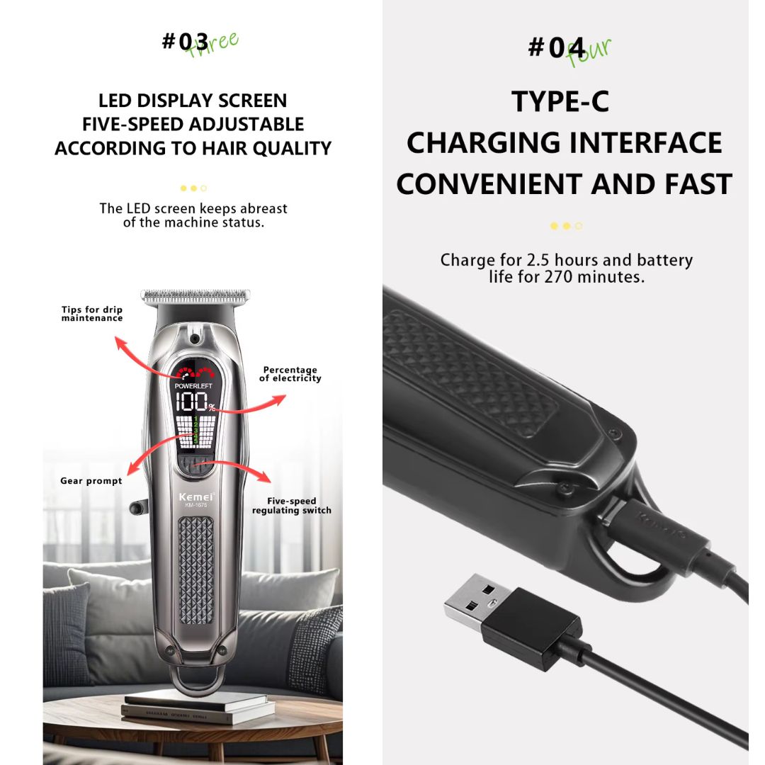 Kemei Επαναφορτιζόμενη Κουρευτική Μηχανή με Οθόνη LCD Kemei Επαναφορτιζόμενη Κουρευτική Μηχανή με Οθόνη LCD