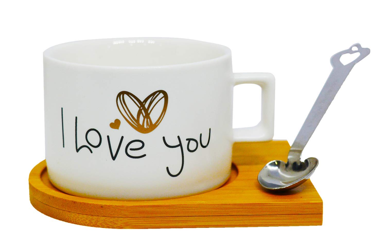 Κεραμική Κούπα 220ml με Φυσικό Ξύλινο Πιατάκι - Σουβέρ, Ανοξείδωτο Κουτάλι και Μήνυμα I Love You με Χρυσή Καρδιά 8.2 x 5.6cm Κεραμική Κούπα 220ml με Φυσικό Ξύλινο Πιατάκι - Σουβέρ, Ανοξείδωτο Κουτάλι και Μήνυμα I Love You με Χρυσή Καρδιά 8.2 x 5.6cm