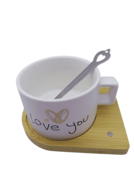 Κεραμική Κούπα 220ml με Φυσικό Ξύλινο Πιατάκι - Σουβέρ, Ανοξείδωτο Κουτάλι και Μήνυμα I Love You με Χρυσή Καρδιά 8.2 x 5.6cm Κεραμική Κούπα 220ml με Φυσικό Ξύλινο Πιατάκι - Σουβέρ, Ανοξείδωτο Κουτάλι και Μήνυμα I Love You με Χρυσή Καρδιά 8.2 x 5.6cm