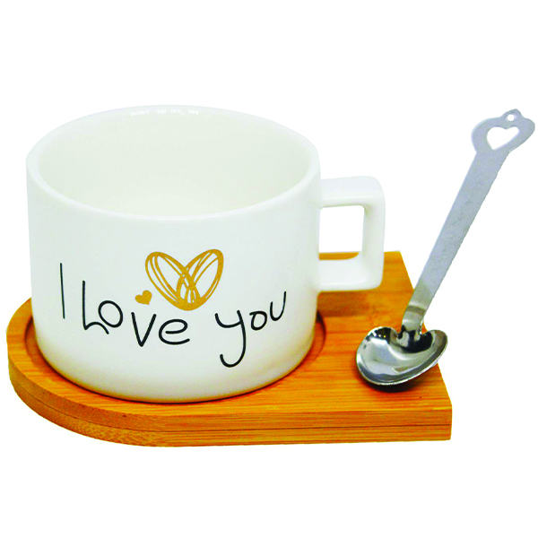 Κεραμική Κούπα 220ml με Φυσικό Ξύλινο Πιατάκι - Σουβέρ, Ανοξείδωτο Κουτάλι και Μήνυμα I Love You με Χρυσή Καρδιά 8.2 x 5.6cm Κεραμική Κούπα 220ml με Φυσικό Ξύλινο Πιατάκι - Σουβέρ, Ανοξείδωτο Κουτάλι και Μήνυμα I Love You με Χρυσή Καρδιά 8.2 x 5.6cm