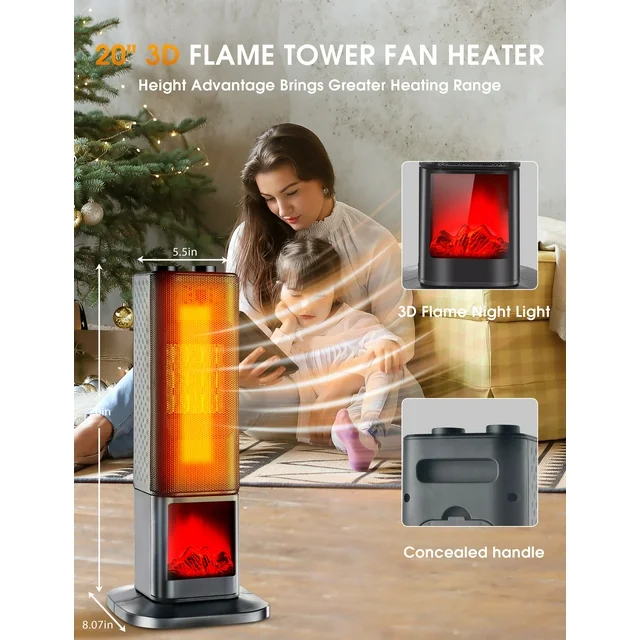 Κεραμικός Θερμαντήρας Χώρου 1800W με 3D Εφέ Φλόγας, Αθόρυβη Λειτουργία & ECO Mode - Andowl Κεραμικός Θερμαντήρας Χώρου 1800W με 3D Εφέ Φλόγας, Αθόρυβη Λειτουργία & ECO Mode - Andowl