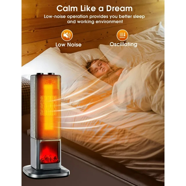 Κεραμικός Θερμαντήρας Χώρου 1800W με 3D Εφέ Φλόγας, Αθόρυβη Λειτουργία & ECO Mode - Andowl Κεραμικός Θερμαντήρας Χώρου 1800W με 3D Εφέ Φλόγας, Αθόρυβη Λειτουργία & ECO Mode - Andowl