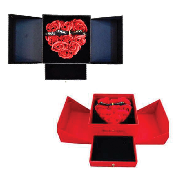 Κουτάκι Δώρου με Θήκη για Κόσμημα και Καρδιά από Τεχνητά Τριαντάφυλλα 9x12cm Κουτάκι Δώρου με Θήκη για Κόσμημα και Καρδιά από Τεχνητά Τριαντάφυλλα 9x12cm