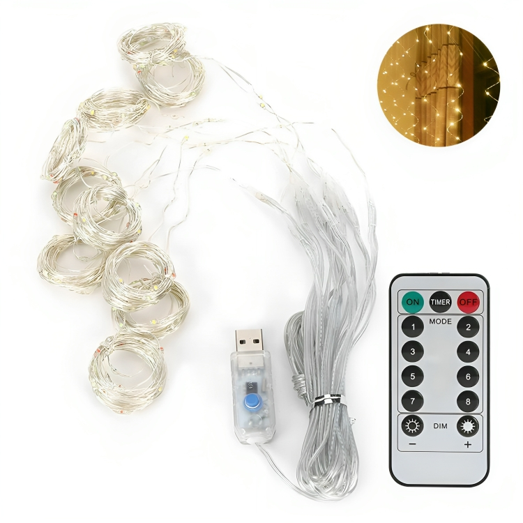 Κρεμαστά Διακοσμητικά LED Λαμπάκια Κουρτίνα - Γιρλάντα USB - 8 Λειτουργίες Φωτισμού & Τηλεχειριστήριο - Θερμό Λευκό Φως - 3x3m Κρεμαστά Διακοσμητικά LED Λαμπάκια Κουρτίνα - Γιρλάντα USB - 8 Λειτουργίες Φωτισμού & Τηλεχειριστήριο - Θερμό Λευκό Φως - 3x3m