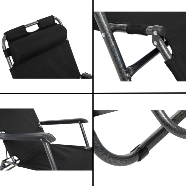 Ξαπλώστρα - Πολυθρόνα Παραλίας Πολλαπλών Θέσεων με Μεταλλικό Σκελετό - Μαύρη - 163 x 60 x 75 εκ. Ξαπλώστρα - Πολυθρόνα Παραλίας Πολλαπλών Θέσεων με Μεταλλικό Σκελετό - Μαύρη - 163 x 60 x 75 εκ.