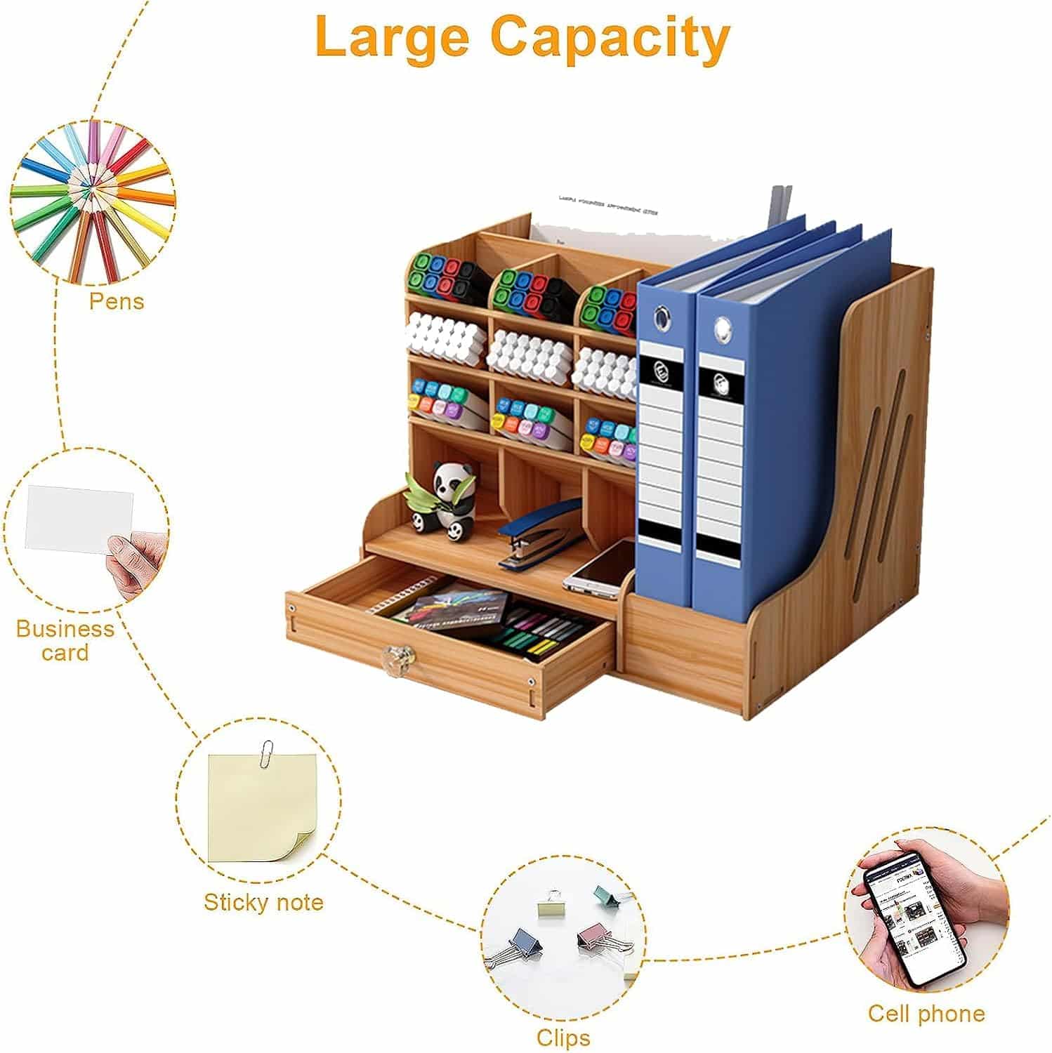Ξύλινη MDF Επιτραπέζια Θήκη Οργάνωσης Γραφείου με Συρτάρι και Χώρο για Ντοσιέ 33×26×26cm Ξύλινη MDF Επιτραπέζια Θήκη Οργάνωσης Γραφείου με Συρτάρι και Χώρο για Ντοσιέ 33×26×26cm