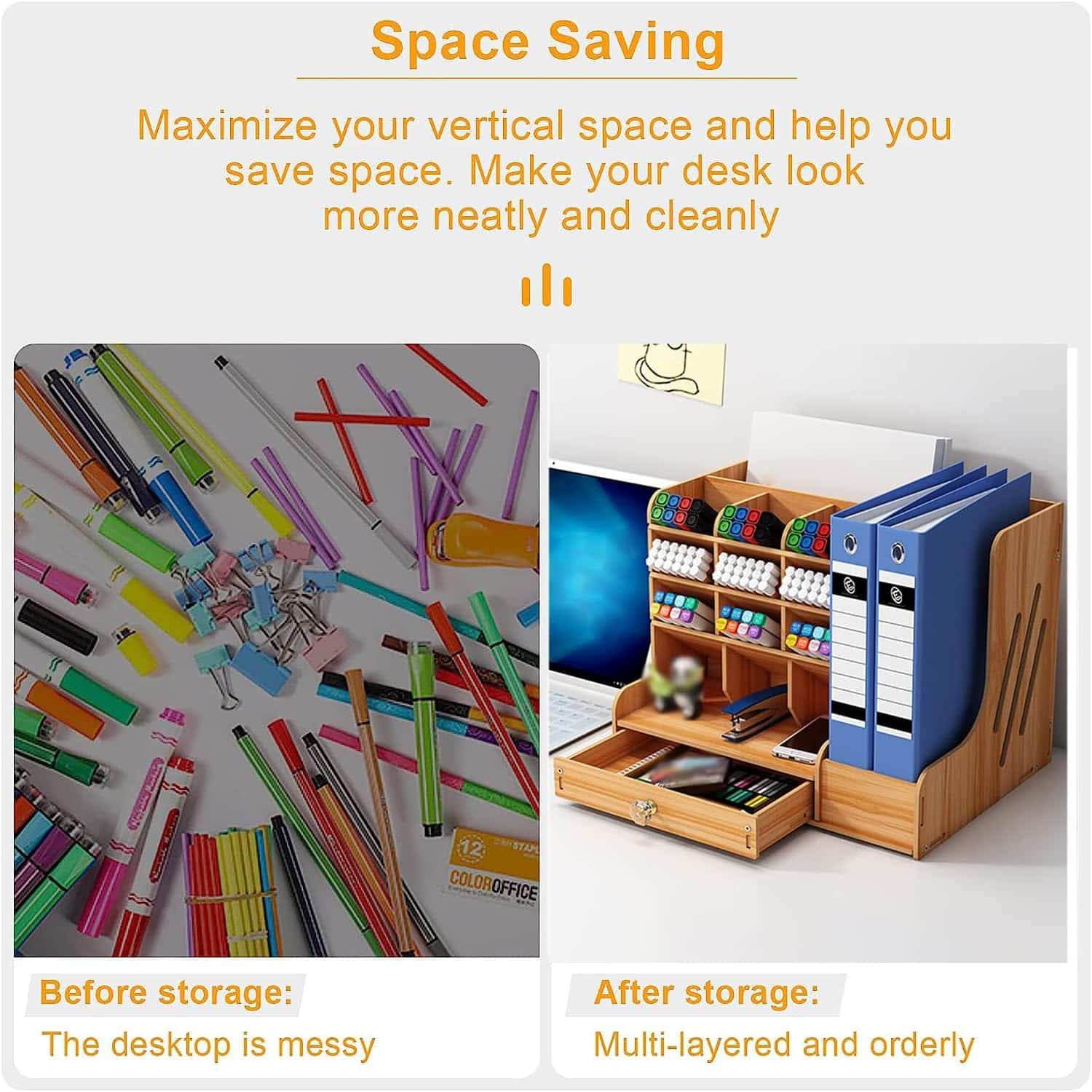 Ξύλινη MDF Επιτραπέζια Θήκη Οργάνωσης Γραφείου με Συρτάρι και Χώρο για Ντοσιέ 33×26×26cm Ξύλινη MDF Επιτραπέζια Θήκη Οργάνωσης Γραφείου με Συρτάρι και Χώρο για Ντοσιέ 33×26×26cm