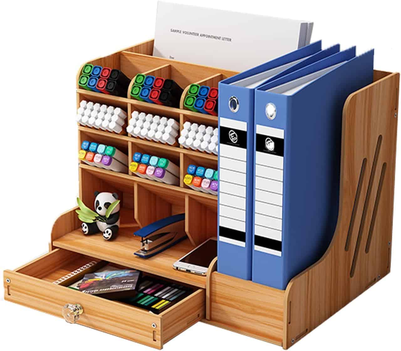 Ξύλινη MDF Επιτραπέζια Θήκη Οργάνωσης Γραφείου με Συρτάρι και Χώρο για Ντοσιέ 33×26×26cm Ξύλινη MDF Επιτραπέζια Θήκη Οργάνωσης Γραφείου με Συρτάρι και Χώρο για Ντοσιέ 33×26×26cm