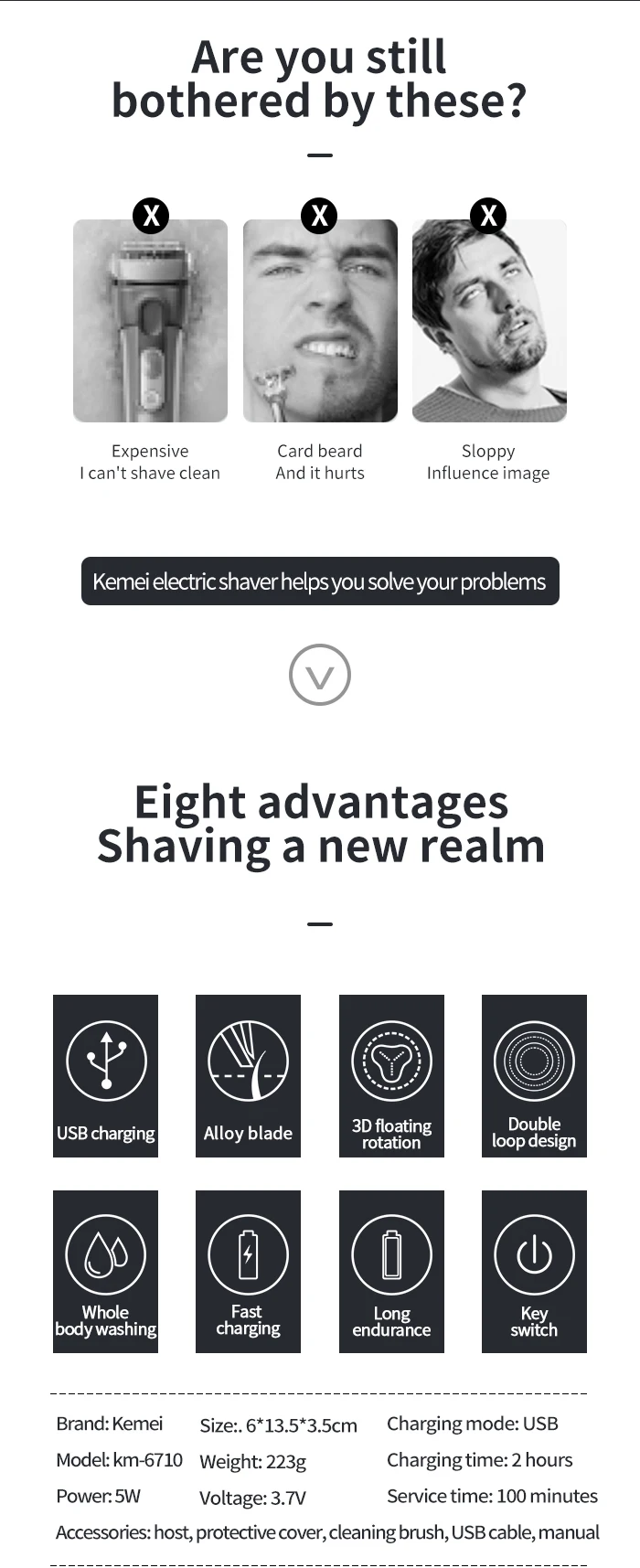 Ξυριστική Επαναφορτιζόμενη Μηχανή KEMEI με 3 Περιστρεφόμενες Λεπίδες και τεχνολογία 4D Ξυριστική Επαναφορτιζόμενη Μηχανή KEMEI με 3 Περιστρεφόμενες Λεπίδες και τεχνολογία 4D