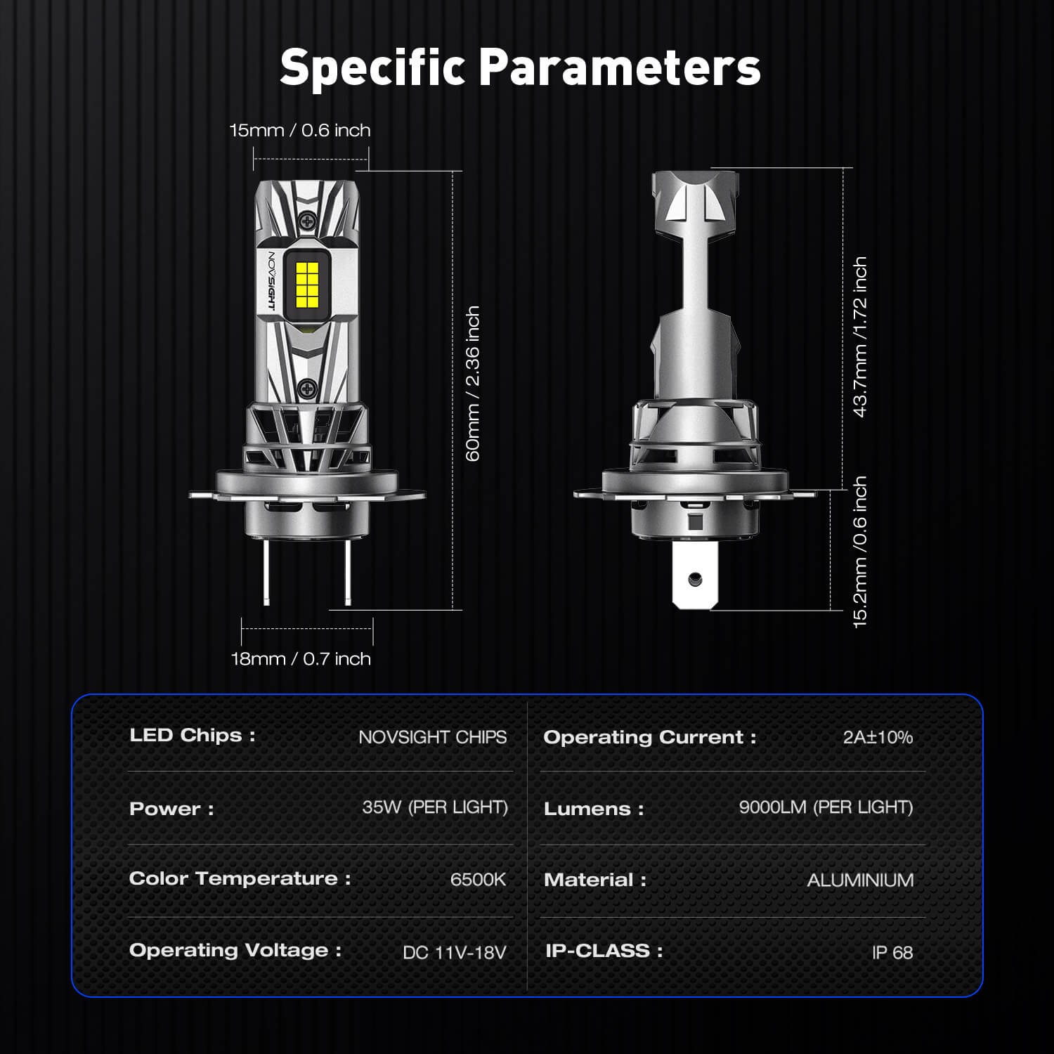 Λάμπες LED Αυτοκινήτου H7 Novsight 70W 18000LM 6500K IP68 Λάμπες LED Αυτοκινήτου H7 Novsight 70W 18000LM 6500K IP68