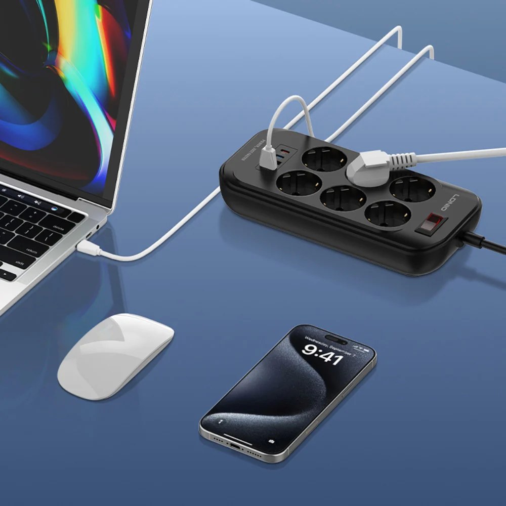 LDNIO Πολύπριζο 6 Θέσεων με 4 USB Ports, 2500W και 2m Καλώδιο LDNIO Πολύπριζο 6 Θέσεων με 4 USB Ports, 2500W και 2m Καλώδιο
