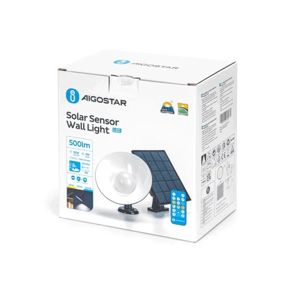 LED Αδιάβροχο Ηλιακό Φωτιστικό Τοίχου 50W με Αισθητήρα - 3 Ρυθμίσεις Φωτισμού και Τηλεχειριστήριο - Aigostar LED Αδιάβροχο Ηλιακό Φωτιστικό Τοίχου 50W με Αισθητήρα - 3 Ρυθμίσεις Φωτισμού και Τηλεχειριστήριο - Aigostar