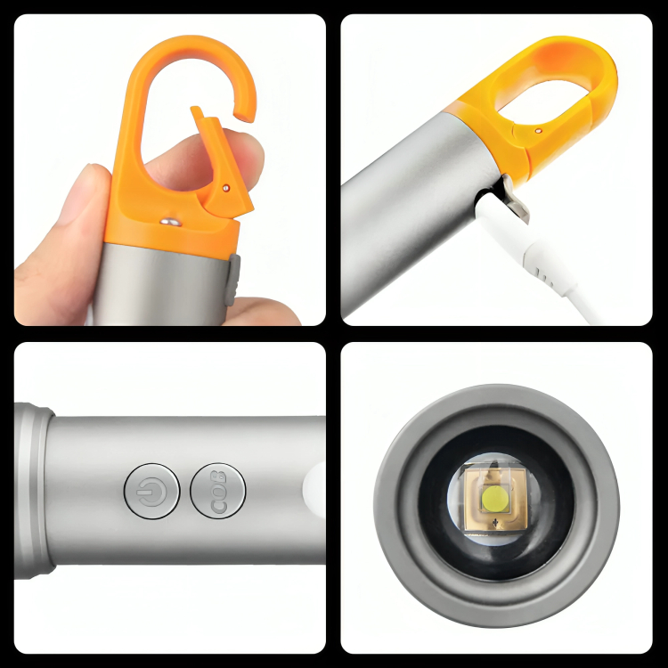 LED Αδιάβροχος Επαναφορτιζόμενος Φακός Αλουμινίου με Άγκιστρο Στήριξης και RGB Χρωματιστούς Φακούς - Andowl LED Αδιάβροχος Επαναφορτιζόμενος Φακός Αλουμινίου με Άγκιστρο Στήριξης και RGB Χρωματιστούς Φακούς - Andowl