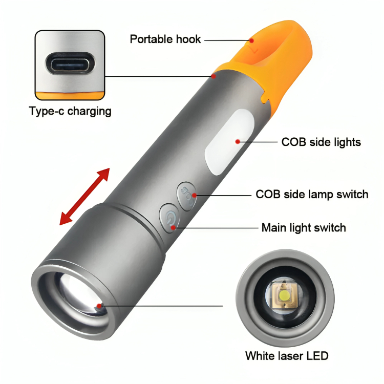 LED Αδιάβροχος Επαναφορτιζόμενος Φακός Αλουμινίου με Άγκιστρο Στήριξης και RGB Χρωματιστούς Φακούς - Andowl LED Αδιάβροχος Επαναφορτιζόμενος Φακός Αλουμινίου με Άγκιστρο Στήριξης και RGB Χρωματιστούς Φακούς - Andowl