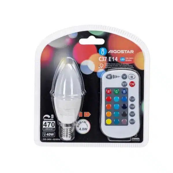 LED Dimmable Λάμπα με Ντουί 4.8W E14 RGBW σε Σχήμα C37 220V με Ασύρματο Χειριστήριο LED Dimmable Λάμπα με Ντουί 4.8W E14 RGBW σε Σχήμα C37 220V με Ασύρματο Χειριστήριο