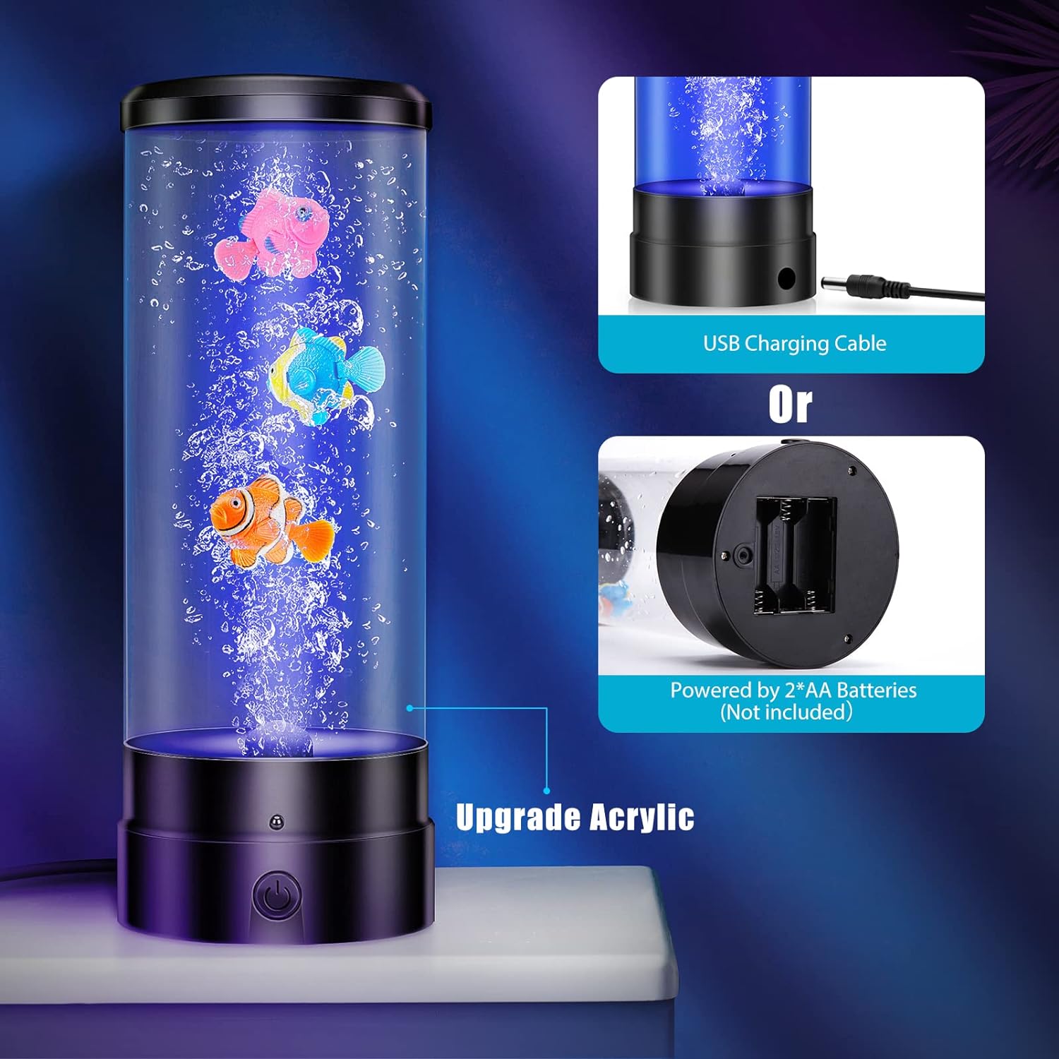 LED Επαναφορτιζόμενο Φωτιστικό Ενυδρείο με Νερό και Ψαράκια και Ρύθμιση 17 Χρωμάτων RGB Μέσω Κοντρόλ LED Επαναφορτιζόμενο Φωτιστικό Ενυδρείο με Νερό και Ψαράκια και Ρύθμιση 17 Χρωμάτων RGB Μέσω Κοντρόλ