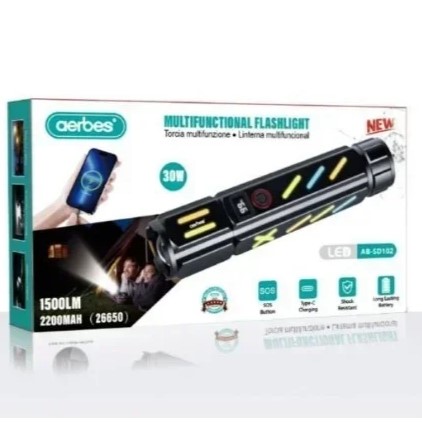 LED Επαναφορτιζόμενος Πολυλειτουργικός Φακός 30W - 1500Lm Aerbes LED Επαναφορτιζόμενος Πολυλειτουργικός Φακός 30W - 1500Lm Aerbes