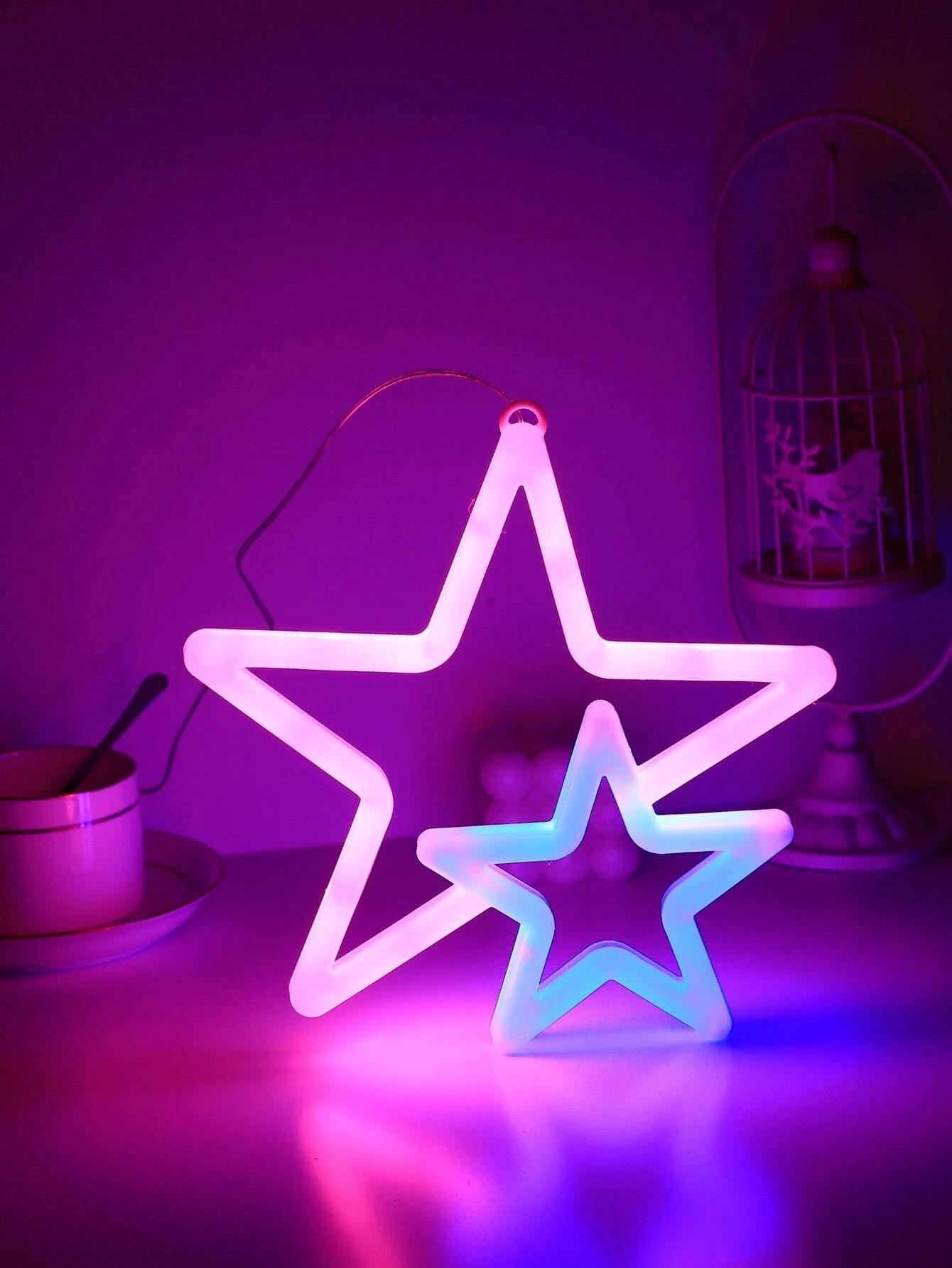 LED Επιτοίχιο Διακοσμητικό Φωτιστικό Neon με Τροφοδοσία USB ή Μπαταρίες με Σχέδιο Διπλό Αστέρι σε Ροζ και Μπλε Χρώμα LED Επιτοίχιο Διακοσμητικό Φωτιστικό Neon με Τροφοδοσία USB ή Μπαταρίες με Σχέδιο Διπλό Αστέρι σε Ροζ και Μπλε Χρώμα