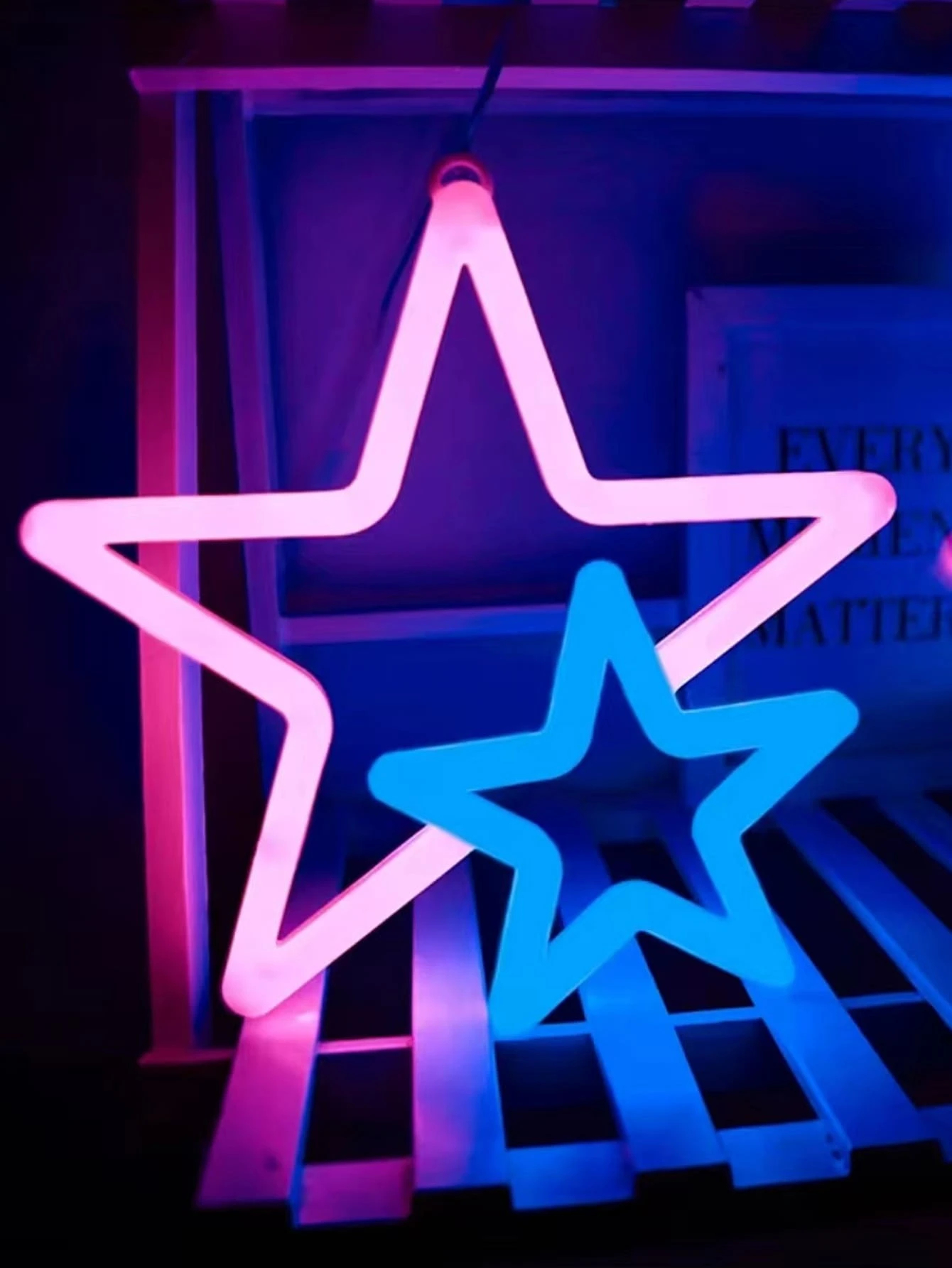 LED Επιτοίχιο Διακοσμητικό Φωτιστικό Neon με Τροφοδοσία USB ή Μπαταρίες με Σχέδιο Διπλό Αστέρι σε Ροζ και Μπλε Χρώμα LED Επιτοίχιο Διακοσμητικό Φωτιστικό Neon με Τροφοδοσία USB ή Μπαταρίες με Σχέδιο Διπλό Αστέρι σε Ροζ και Μπλε Χρώμα