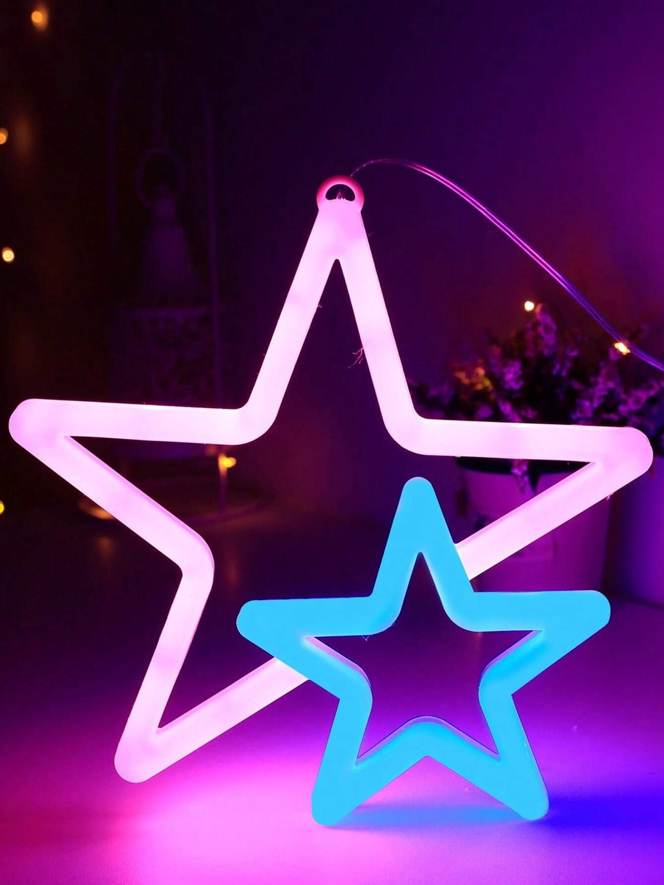 LED Επιτοίχιο Διακοσμητικό Φωτιστικό Neon με Τροφοδοσία USB ή Μπαταρίες με Σχέδιο Διπλό Αστέρι σε Ροζ και Μπλε Χρώμα LED Επιτοίχιο Διακοσμητικό Φωτιστικό Neon με Τροφοδοσία USB ή Μπαταρίες με Σχέδιο Διπλό Αστέρι σε Ροζ και Μπλε Χρώμα