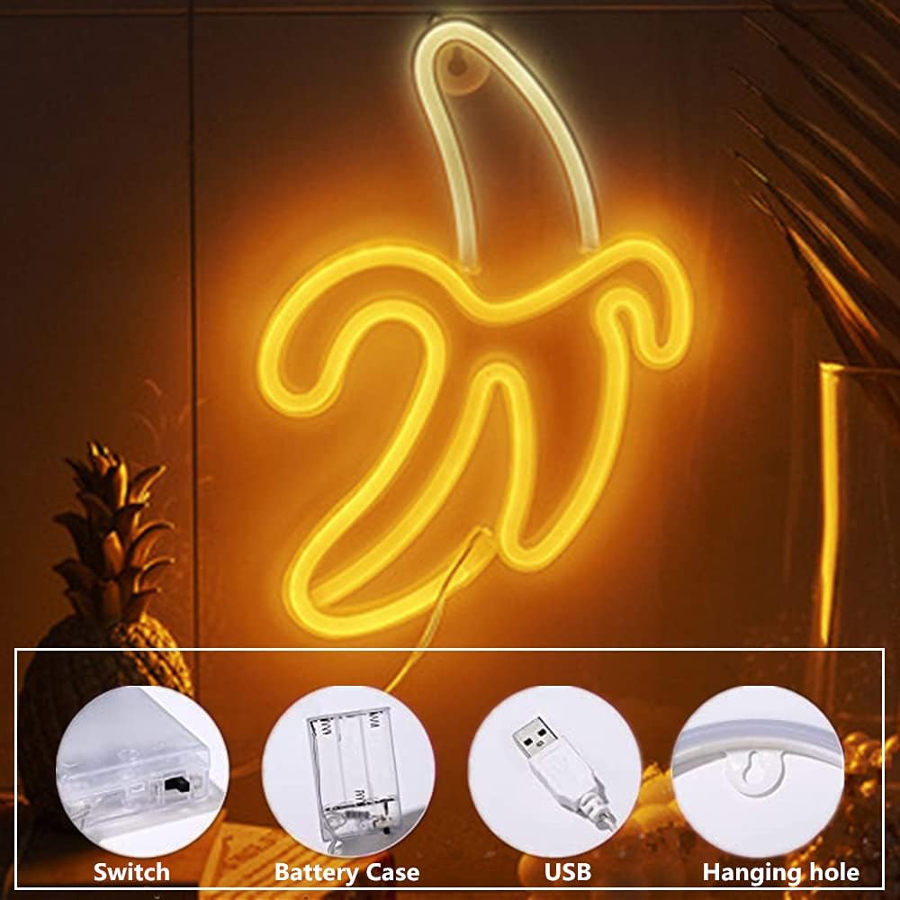 LED Επιτοίχιο Διακοσμητικό Φωτιστικό Neon με Τροφοδοσία USB ή Μπαταρίες με Σχέδιο Μπανάνα LED Επιτοίχιο Διακοσμητικό Φωτιστικό Neon με Τροφοδοσία USB ή Μπαταρίες με Σχέδιο Μπανάνα