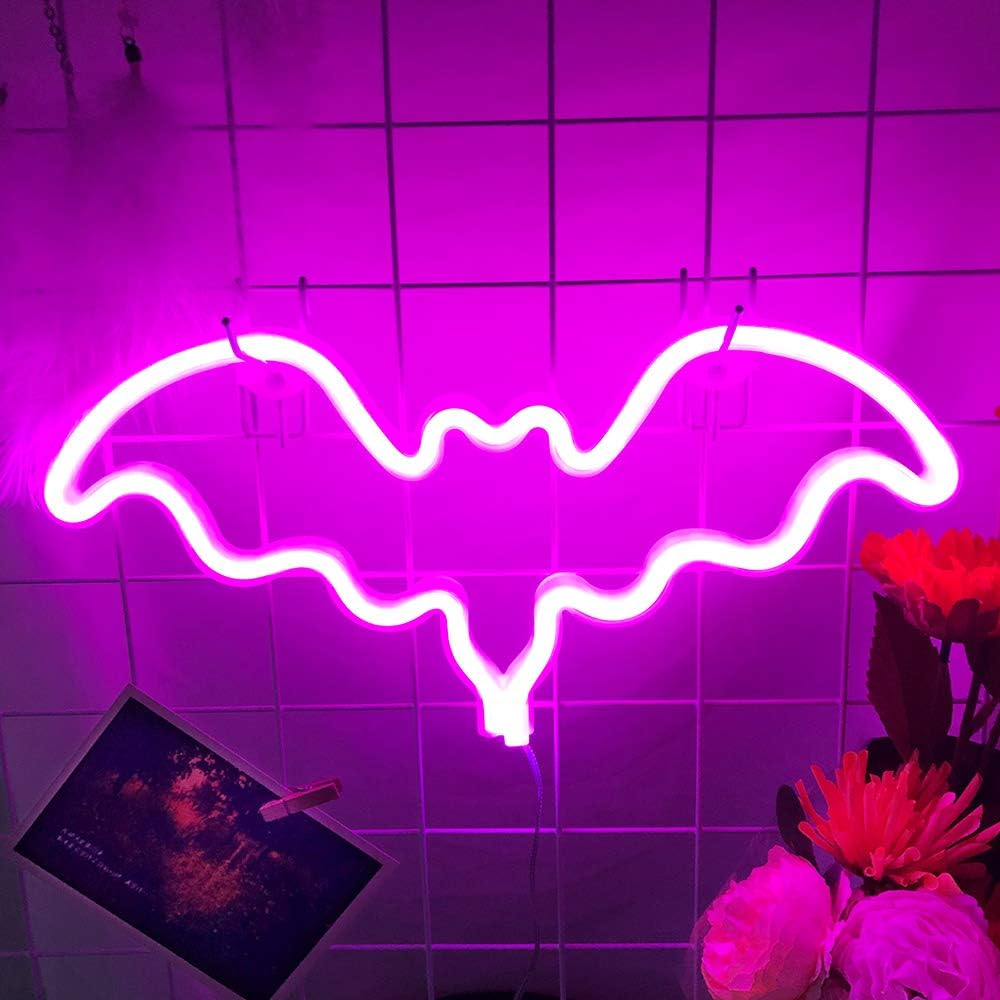 LED Επιτοίχιο Διακοσμητικό Φωτιστικό Neon με Τροφοδοσία USB ή Μπαταρίες με Σχέδιο Nυχτερίδα σε Ροζ Χρώμα LED Επιτοίχιο Διακοσμητικό Φωτιστικό Neon με Τροφοδοσία USB ή Μπαταρίες με Σχέδιο Nυχτερίδα σε Ροζ Χρώμα