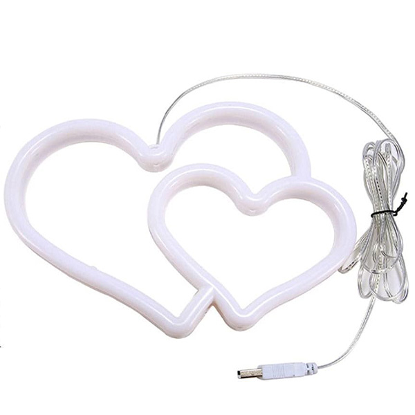 LED Επιτοίχιο Διακοσμητικό Φωτιστικό Neon με Τροφοδοσία USB ή Μπαταρίες με Σχέδιο Διπλή Καρδιά σε Θερμό Φως LED Επιτοίχιο Διακοσμητικό Φωτιστικό Neon με Τροφοδοσία USB ή Μπαταρίες με Σχέδιο Διπλή Καρδιά σε Θερμό Φως