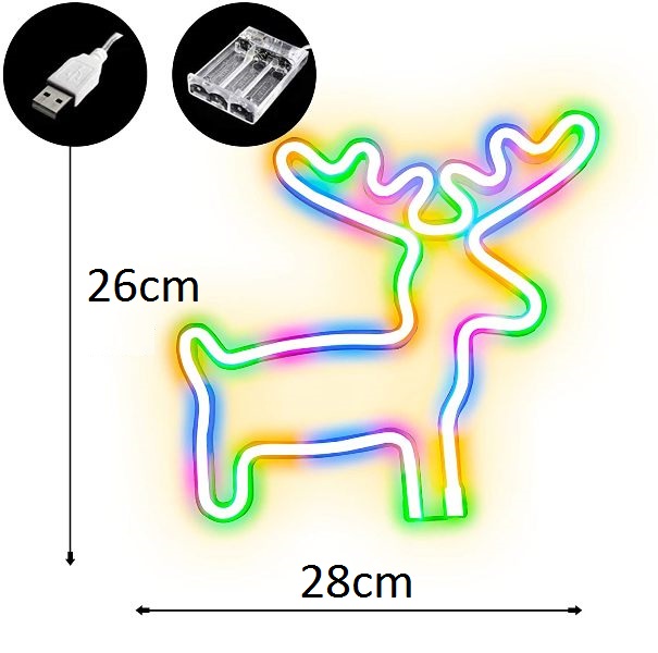 LED Επιτοίχιο Διακοσμητικό Φωτιστικό Πολύχρωμο Neon με Τροφοδοσία USB ή Μπαταρίες με Σχέδιο Ελάφι LED Επιτοίχιο Διακοσμητικό Φωτιστικό Πολύχρωμο Neon με Τροφοδοσία USB ή Μπαταρίες με Σχέδιο Ελάφι
